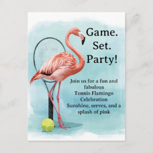 Carte Postale Tennis Flamant rose avec raquette et balle invitat