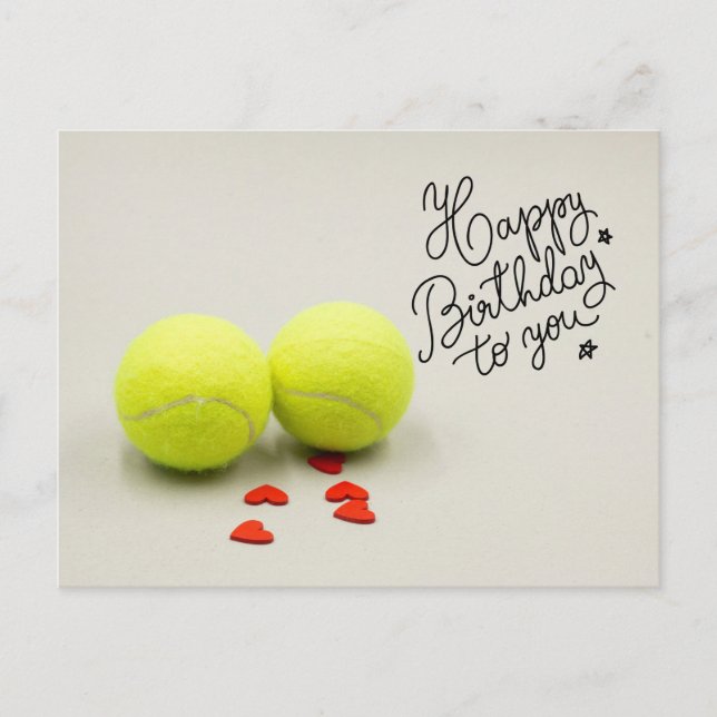 Carte Postale Tennis Joyeux Anniversaire avec balle et coeur rou (Devant)