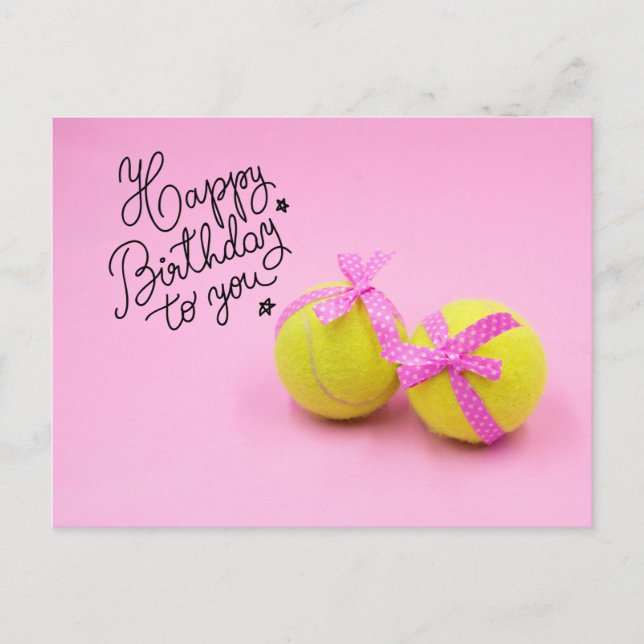 Carte Postale Tennis Joyeux Anniversaire avec balle et raquette  (Devant)