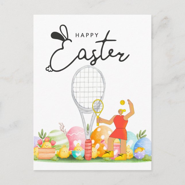 Carte Postale Tennis Joyeux Pâques à Tennis Joueur avec oeufs (Devant)