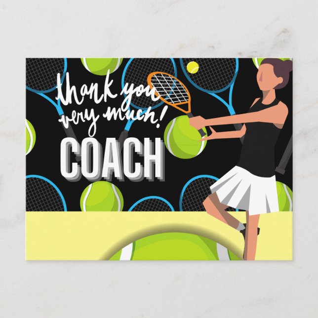 Carte Postale Tennis Merci beaucoup coach avec femme de tennis (Devant)