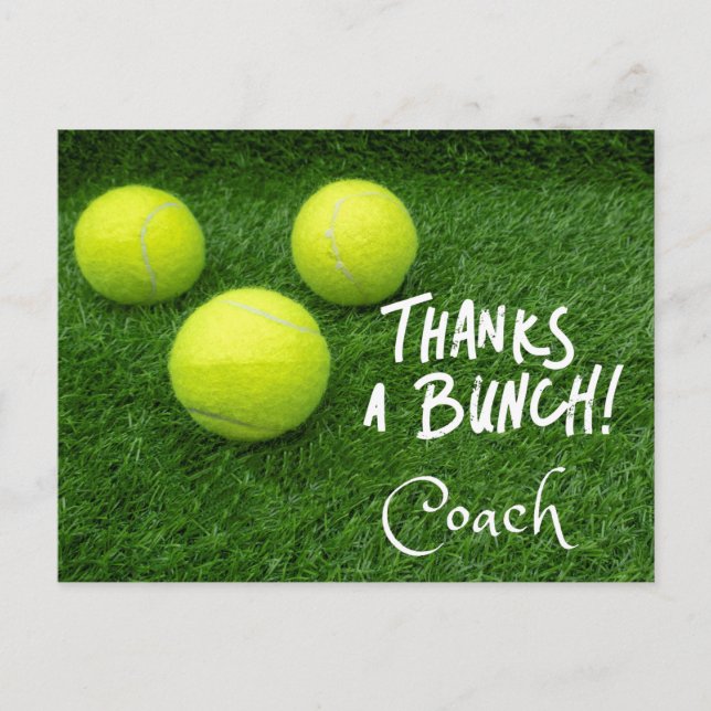 Carte Postale Tennis Merci Coach avec tennis sur vert (Devant)