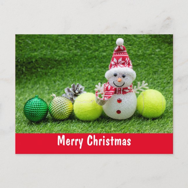 Carte Postale Tennis Noël vacances avec Snowman et ornement (Devant)