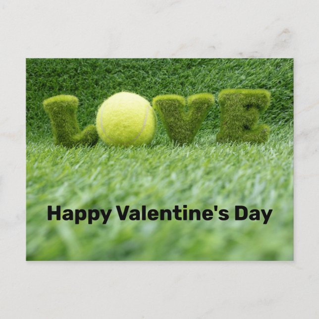 Carte Postale Tennis Valentine's Day avec balle, raquette et amo (Devant)