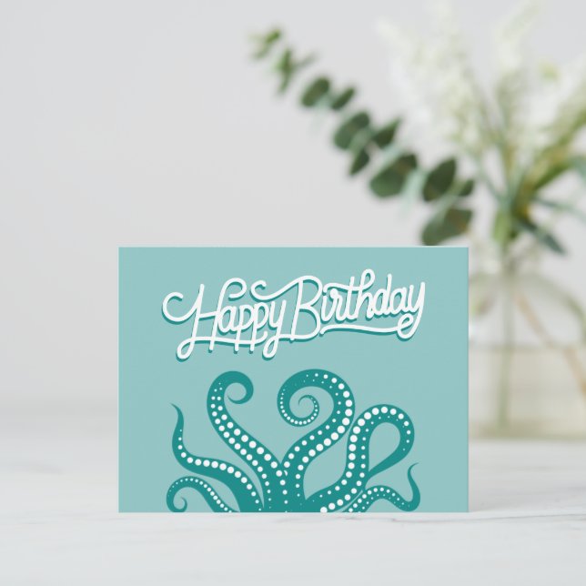 Carte Postale Tentacles de pieuvre sauvage verte Joyeux annivers (Debout devant)