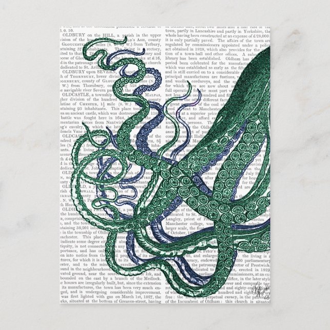 Carte Postale Tentacles de pieuvre vert et bleu (Devant)
