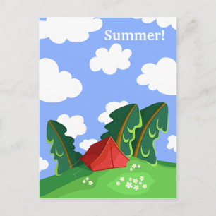 Carte postale "tente rouge en forêt estivale"