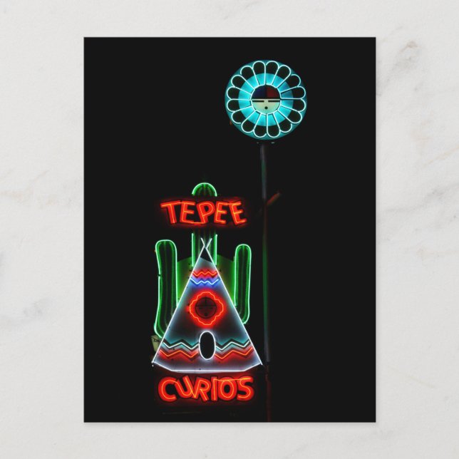 Carte Postale Tepee Curios Neon Sign, Tucumcari, Nouveau-Mexique (Devant)