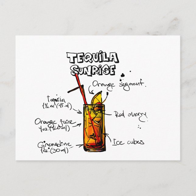 Carte Postale Tequila Sunrise Cocktail Recette (Devant)