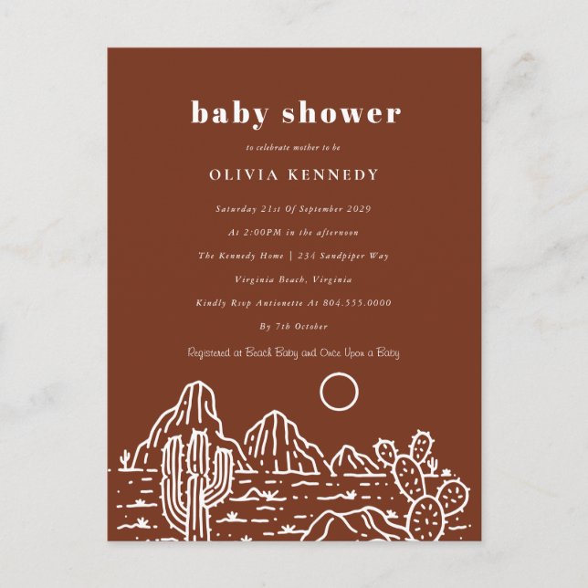 Carte Postale Terracota Baby shower Cactus Line Art Desert (Devant)