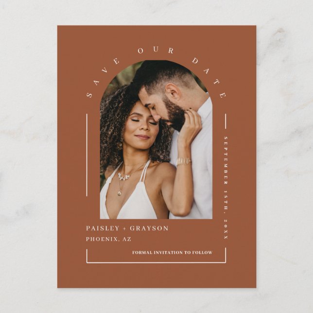 Carte Postale Terracotta Boho Arch Photo QR Code Enregistrer not (Devant)