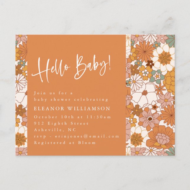 Carte Postale Terracotta Boho Floral Bonjour bébé mignonne douch (Devant)