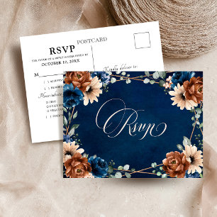 Carte Postale Terracotta Marine Bleu Vert Géométrique RSVP Postc