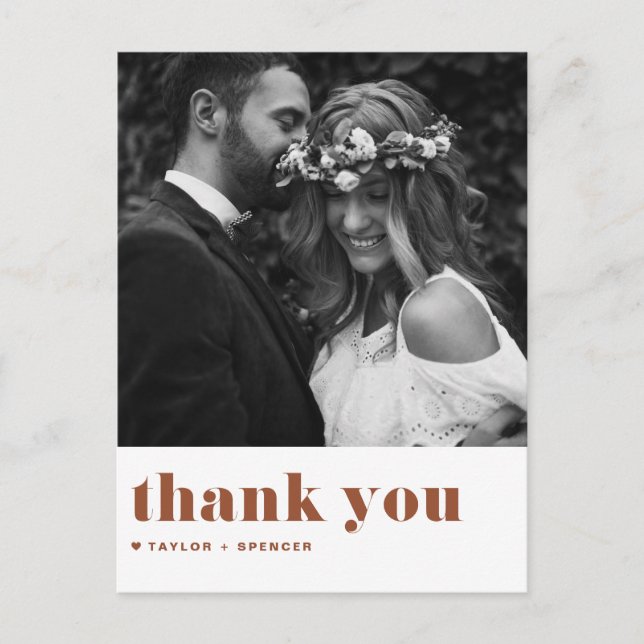Carte Postale Terracotta Retro Bold Typographie Mariage Merci (Devant)