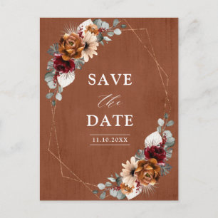 Carte Postale Terracotta Sage Bourgogne Floral Mariage géométriq