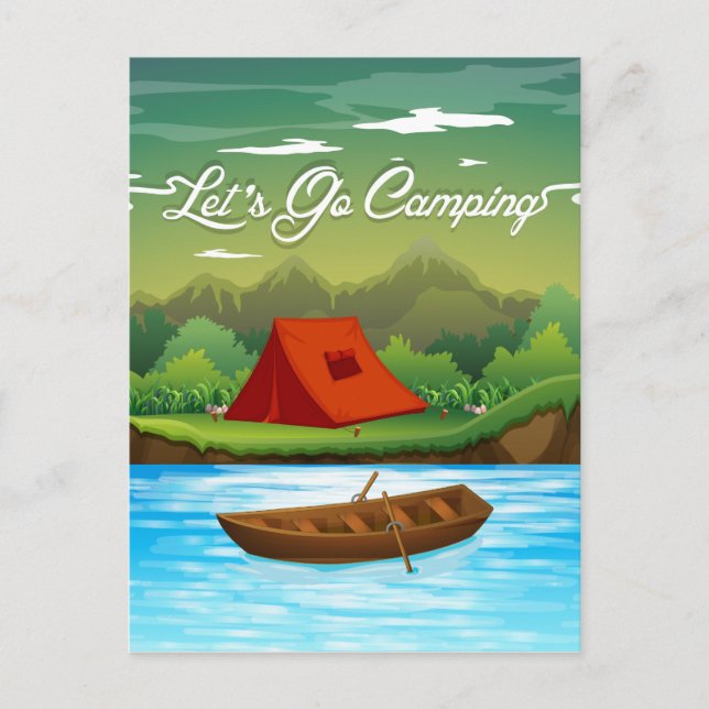 Carte Postale Terrain de camping avec tente et bateau (Devant)