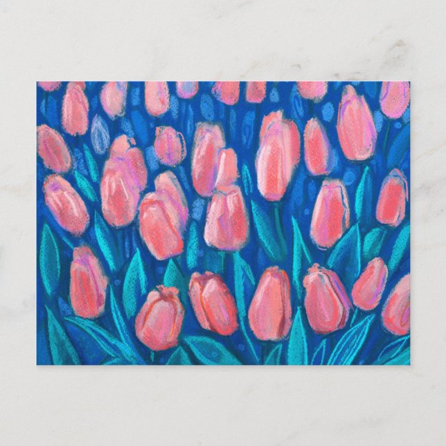 Carte Postale Terrain de tulipes, Fleurs de printemps Art Floral (Devant)