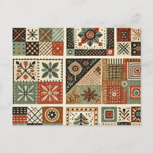 Carte Postale Terre cuite Patchwork Quilt Rustique Floral Design