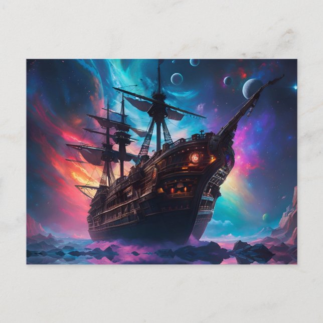 Carte Postale Terre de vaisseau spatial pirate sur une autre pla (Devant)