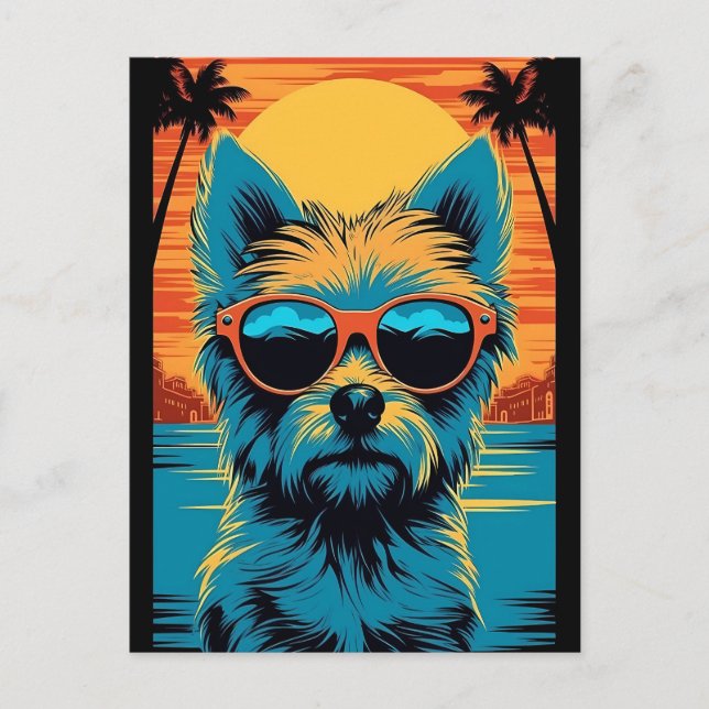 Carte Postale Terrier avec lunettes de soleil à la plage (Devant)