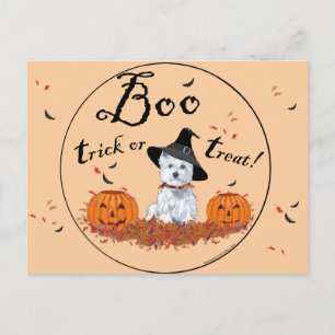 Carte Postale Terrier West Highland Blanc Halloween