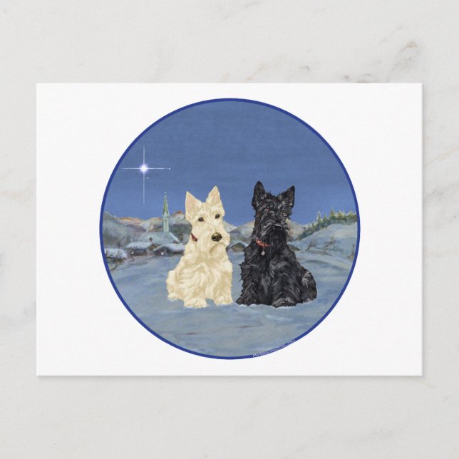 Carte Postale Terriers écossais noirs et roux hiver (Devant)