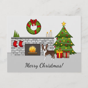 Carte Postale Tervueren Boston Terrier dans une salle de Noël fe