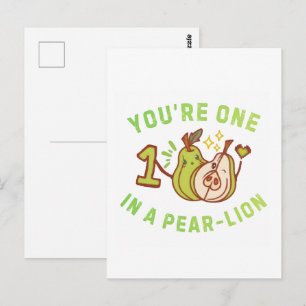 Carte Postale T'es un dans une pear-lion Jeu de mots sur poire