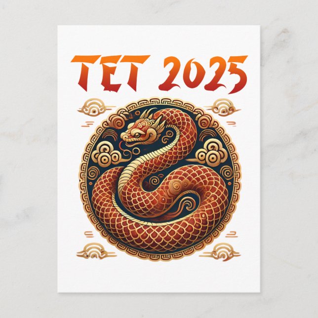 Carte Postale Tet 2025 Année du serpent Nouvel An vietnamien (Devant)