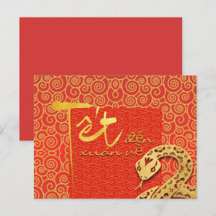 Carte Postale Têt arrive Printemps Nouvel An vietnamien Serpent 