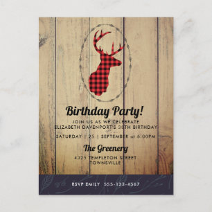 Carte Postale Tête de cerf avec bois - Anniversaire rustique à c