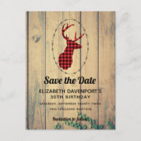 Tête de cerf - Red Plaid Rustic Enregistrer la dat