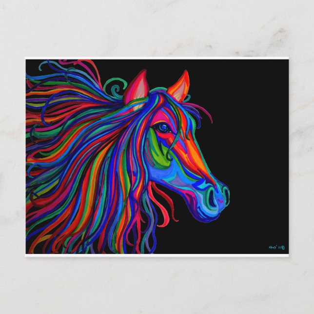 Carte Postale tête de cheval arc-en-ciel (Devant)