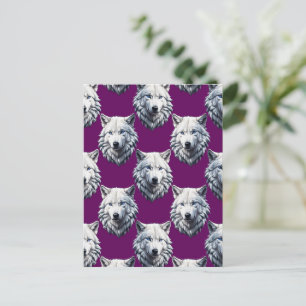 Carte Postale Tête de loup blanche motif design violet 