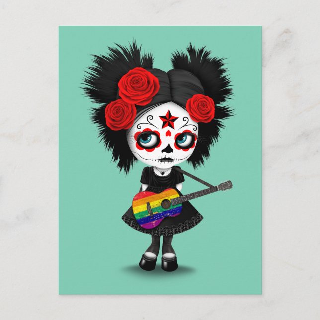 Carte Postale Tête de sucre Jouer Rainbow Drapeau Guitare (Devant)