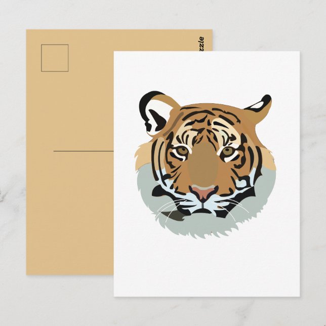 Carte Postale Tête de tigre, animal sauvage tigre (Devant / Derrière)