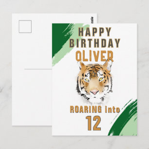 Carte Postale Tête de Tigre Sauvage Aquarelle Anniversaire 