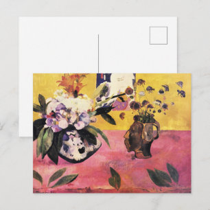Carte Postale Tête de vase de Gauguin Nature morte Gravure sur b