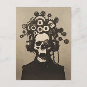 Carte Postale Tête d'engrenage Crâne Steampunk avec Sépia de sty