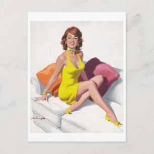 Carte Postale Tête rouge en robe jaune