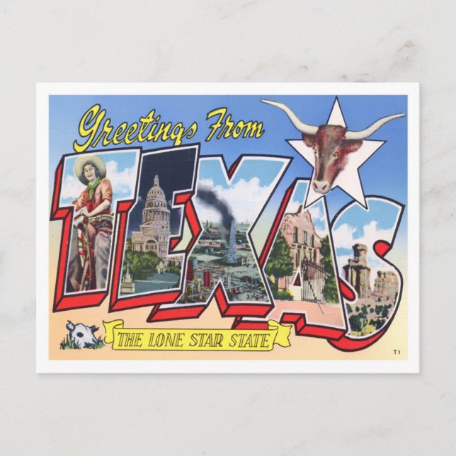 Carte postale Texas Vintage Big Letters (Devant)