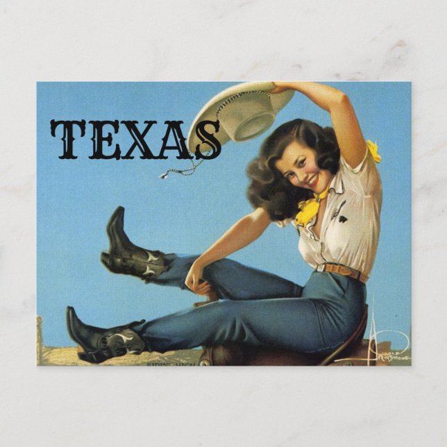 Carte Postale TEXAS Voyage Vintage Cowgirl (Devant)