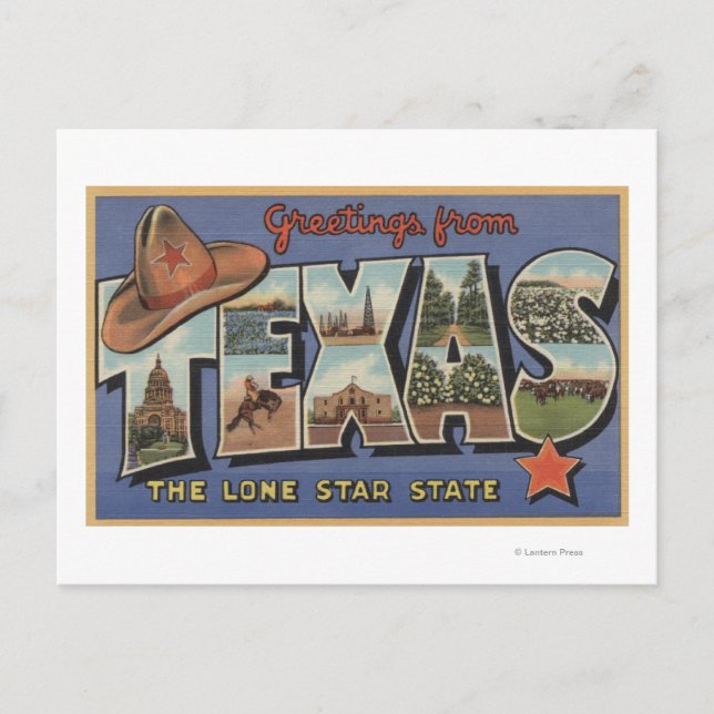 Carte Postale TexasSalutations De L'État Lone Star (Devant)