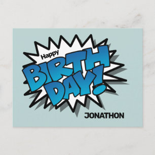 Carte Postale Texte de bande dessinée bleu clair - Joyeux Annive