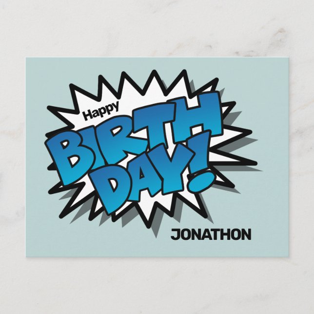 Carte Postale Texte de bande dessinée bleu clair - Joyeux Annive (Devant)