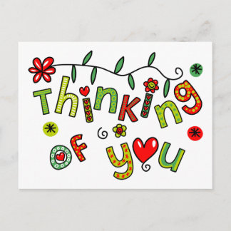 Carte Postale Texte de doodle de dessin animé en pensant à vous