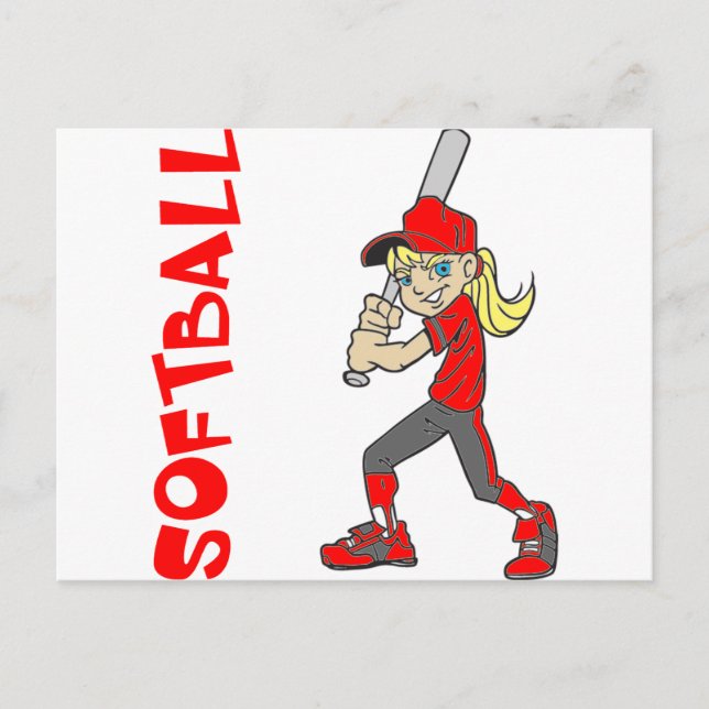 CARTE POSTALE TEXTE DE LA TÊTE DE FILLE DE SOFTBALL (Devant)
