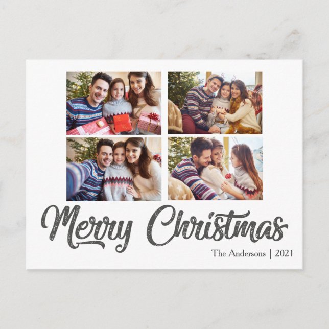 Carte Postale TEXTE D'IMAGE PERSONNALISÉ Simple Élégant Noël Gri (Devant)