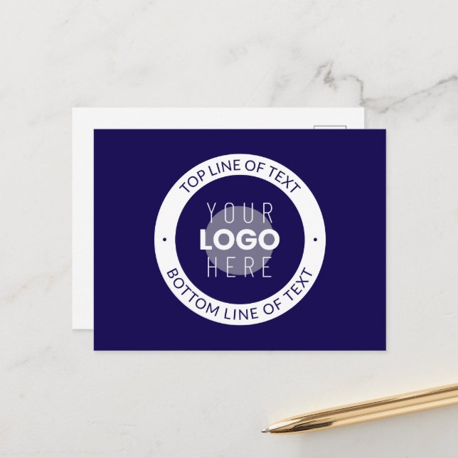 Carte Postale Texte et logo personnalisables | Bleu foncé violet (Devant/Arrière en situation)