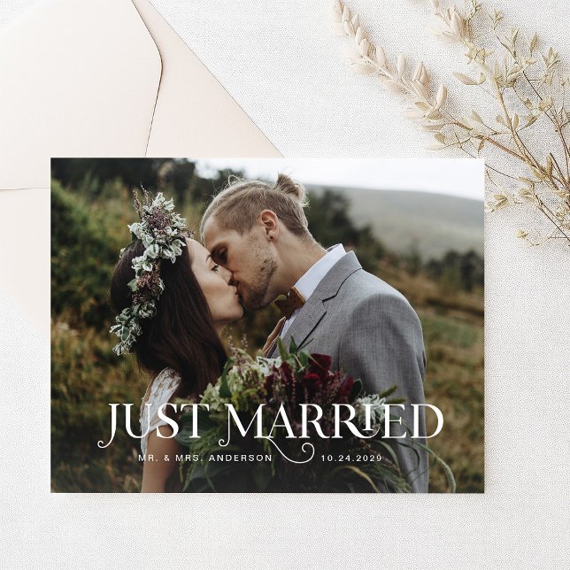 Carte Postale Texte et photo élégant unique | Juste marié (Créateur téléchargé)